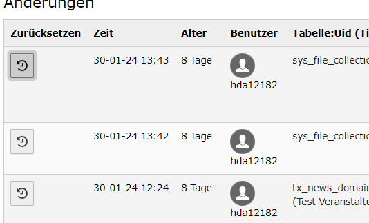 Verlauf der Änderungen