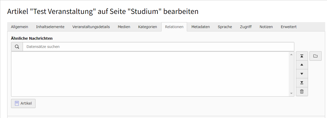 Über Relationen können News/Veranstaltungen miteinander verknüpft werden.