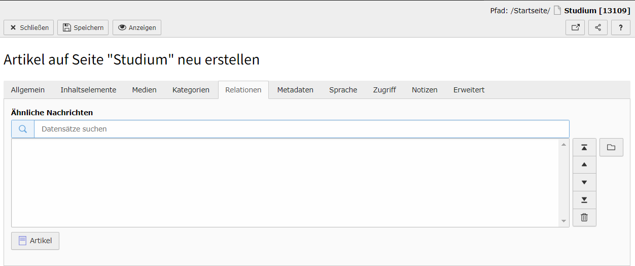 Über Relationen können News/Veranstaltungen miteinander verknüpft werden.