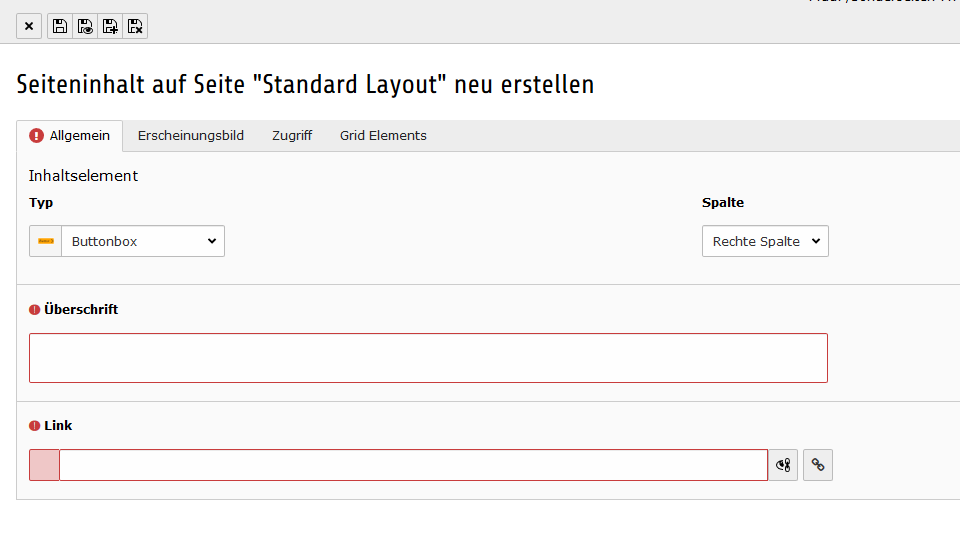Pflichtfelder befüllen und Verlinkung setzen