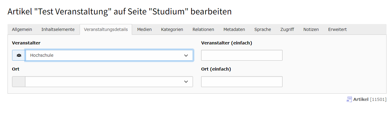 Angaben zu den Veranstaltungsdaten
