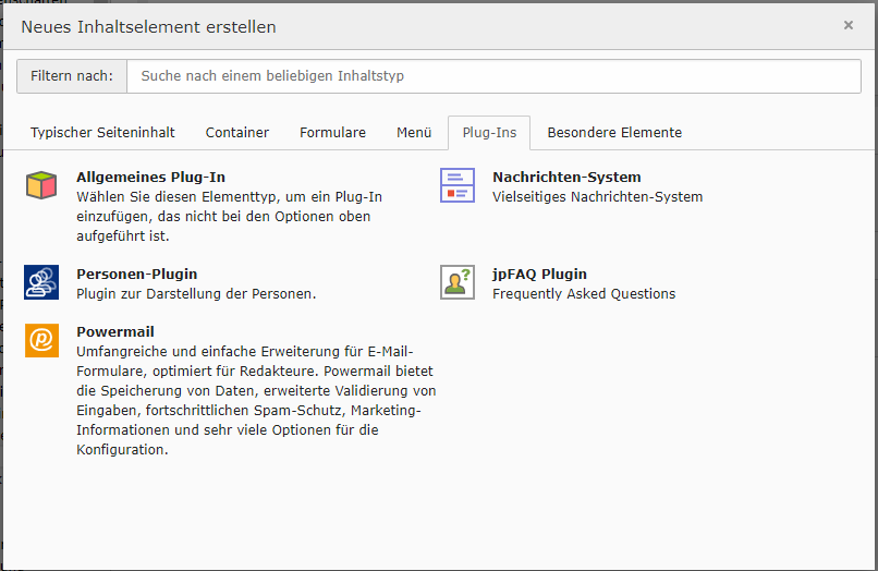 Personen-Plugin auswählen