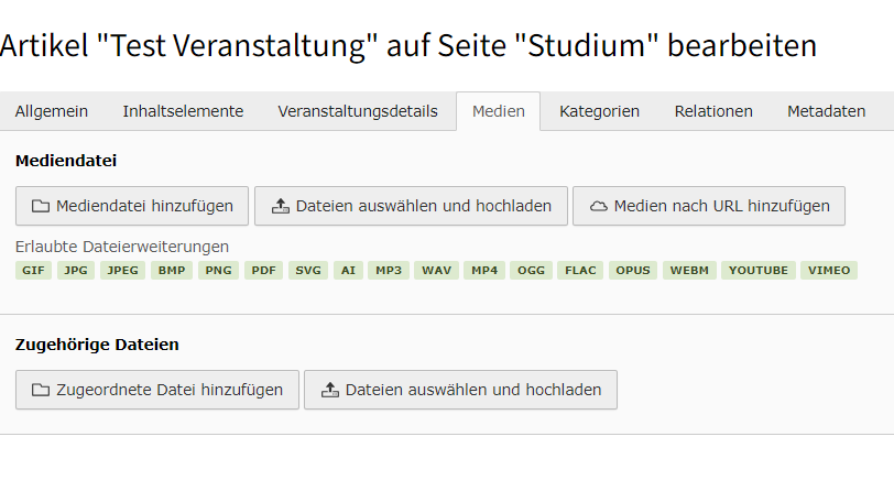 Über Medien können Downloads der News/ Veranstaltung angefügt werden.