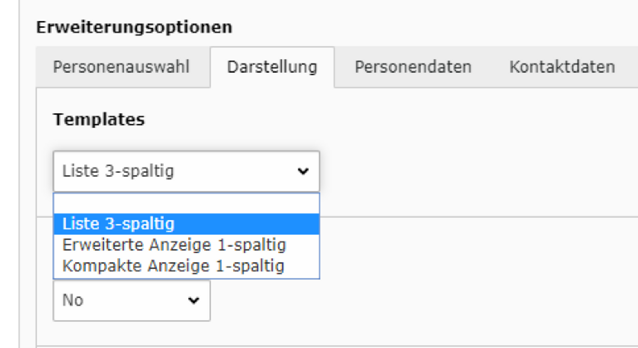 Auswahl Layout/ Templates in der Hauptspalte