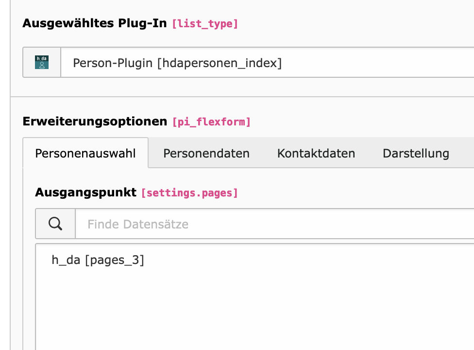 Ausgangspunkt für Person Plugin