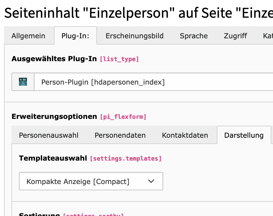 Template Kompaktansicht