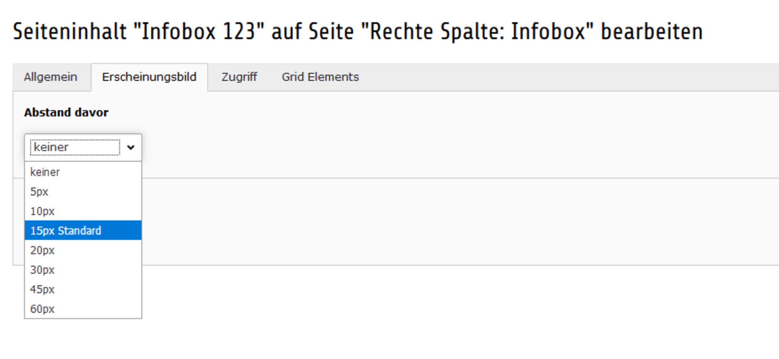 Unter Erscheinungsbild Abstände setzen