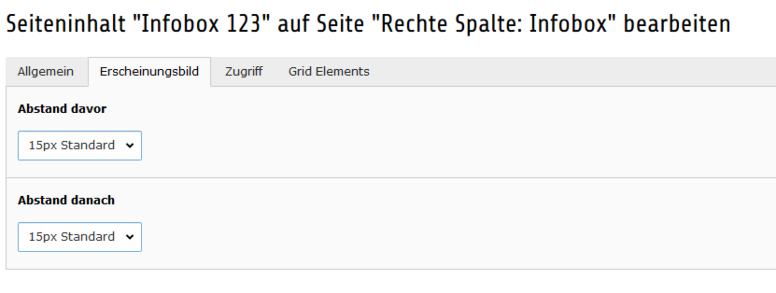 Unter Erscheinungsbild Abstände setzen