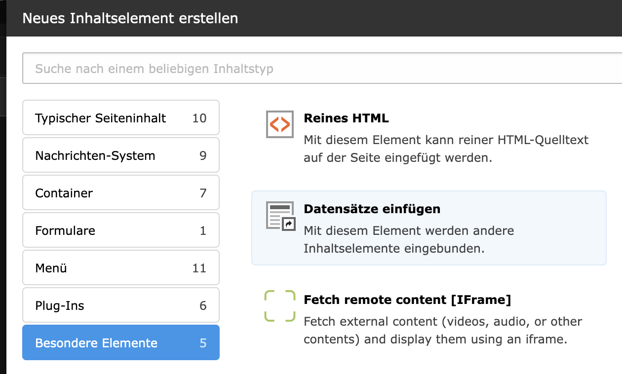 Elemet Datensatz einfügen