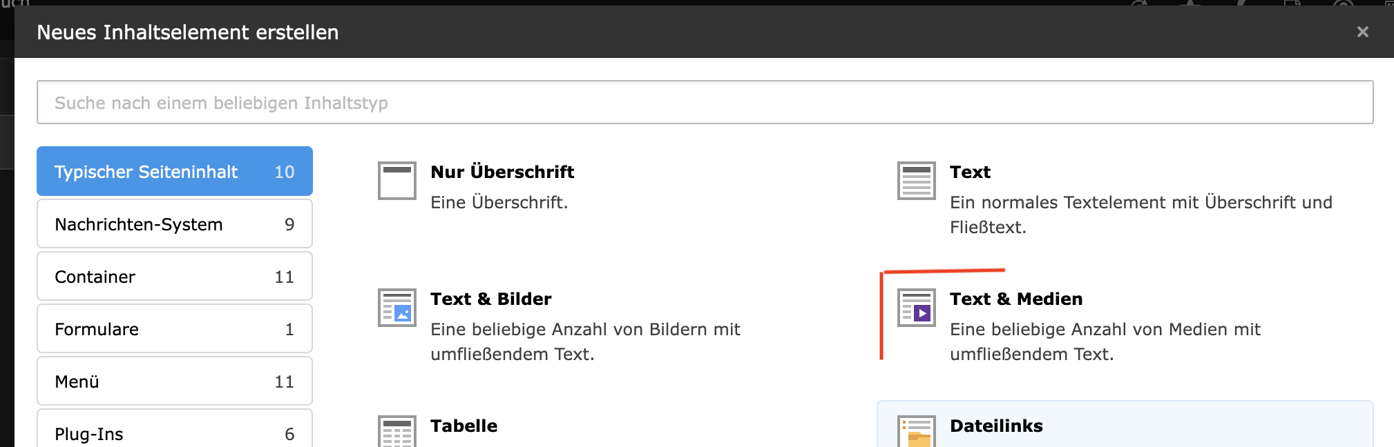 Text & Medien Element